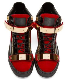 "HIGH TOP "OVER THE TOP"-Shoes-Pisani Maura-red-38-Pisani Maura" Mens High Top Shoes, Giuseppe Zanotti Sneakers, Velvet Sneakers, Giuseppe Zanotti Heels, Gentleman Shoes, Fashion Shoes Flats, Bling Shoes, Rhinestone Shoes, Fashion Suits For Men