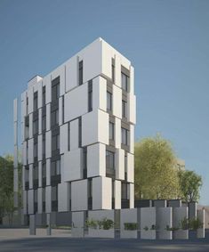 an artist's rendering of a tall building with lots of windows