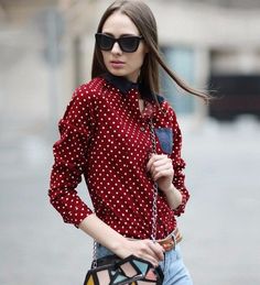 Polka Dot Shirt With Chest Pocket - Zorket Polka Dot Long Sleeve Shirt For Workwear, Trendy Red Long Sleeve Blouse, Polka Dot Long Sleeve Top For Fall, Casual Red Long Sleeve Blouse, Polka Dot Cotton Top For Fall, Casual Polka Dot Blouse For Fall, Trendy Long Sleeve Polka Dot Blouse, Polka Dot Long Sleeve Shirt For Spring, Red Collared Blouse For Fall