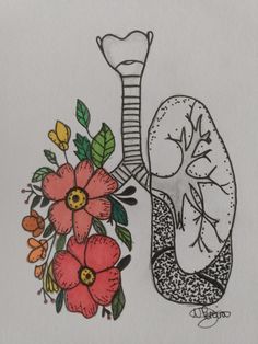 a drawing of the lungs and flowers