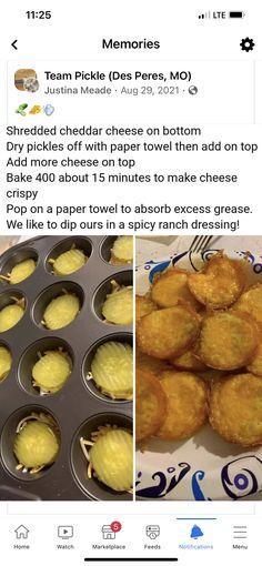 an image of some food in a muffin tin and another photo of other items