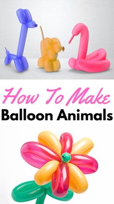 balloon animals with the words how to make balloon animals in front of them and an image of