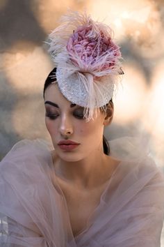 "You are looking at a beautiful  pill box hat from our 2019 capsule collection.  Covered with soft pink beaded material and embellished with a handmade peony topped with ostrich feathers - this hat is perfect for any summer occasion and wedding!   Can be made in different colours. Please inquire about available colours.  Very stylish and flattering if you go for a vintage inspired look and finish it with such a lovely hat. Photo Alexandra Richter Model Meike Styling Tatiana Ashakova  Dress Matso Pill Box Hat, Bridal Wreath, Box Hat, Gold Headpiece, Rose Pale, Pillbox Hat, Derby Hat, Ostrich Feathers, Wedding Hats