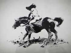 a drawing of a woman riding on the back of a horse