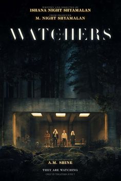 the poster for watchers starring actors from left to right, and two men standing in an open doorway