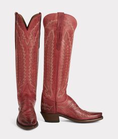 Our No. 1 bestselling boot for women, Priscilla walks an elegant line between timeless classic and cowgirl chic. The vintage-inspired Tioga stitch pattern harks back to yesteryear, but Priscilla is a boot built for today. This knee-skimming, pull-on silhouette handcrafted from supple Mad Dog goat leather deserves the spotlight under dresses and over jeans. Handmade in Texas. Luchesse Boots, French Toes, Boot For Women, Lucchese Boots, Handcrafted Boots, Handmade Boot, Cowgirl Chic, Mad Dog, Under Dress