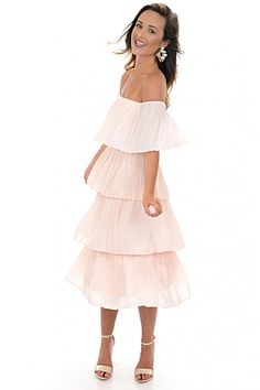 Tiered Pleats Dress, Blush Pleats Dress, Blue Door, Measurement Length, Boutique Clothing, Cute Dresses, Off Shoulder Dress, Off The Shoulder, Customer Service, Blush