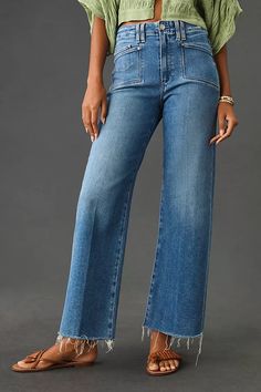 Paige Anessa High-Rise Wide-Leg Crop Jeans | Anthropologie Cropped Jeans Outfit, Crop Jeans, Look At You, Jean Outfits, Cropped Jeans, Denim Fashion, Casual Chic, Blue Jeans, Style Me