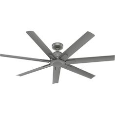 a white ceiling fan with four blades on the top and one light on the bottom