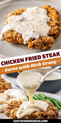 chicken fried steak served with gravy on a plate