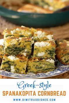 greek - style spinach and feta cornbreads on a plate