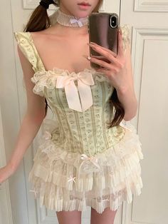 Get trendy with Cottage Charm lace corset top and skirt set - Clothing available at Peiliee Shop. Grab yours for $32 today! Crochet Corset Top Outfit, Pastel Corset Outfit, Corset Outfit Ideas, Corset Top And Skirt, Corset Top Outfit, Angel Core, Fish Bones, Corset Outfit, Clothes Items