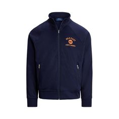 This cotton-blend track jacket is crafted with a plaited-tricot fabrication that offers a subtly textured look. It features sporty stripes and a basketball-inspired graphic. Sporty Logo Sweatshirt For Fall, Fall Sporty Sweatshirt With Logo, Sporty Fall Sweatshirt With Logo, Cotton Track Jacket With Logo Detail, Cotton Long Sleeve Track Jacket With Logo, Fall Track Jacket With Logo And Long Sleeves, Sporty Track Jacket With Logo For Winter, Sporty Winter Track Jacket With Logo, Casual Cotton Track Jacket With Embroidered Logo