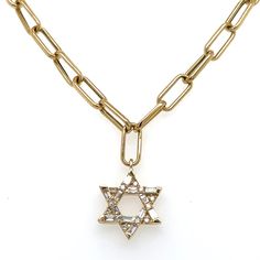 Illuminate your faith with this stunning diamond star of David pendant necklace. Crafted from radiant diamonds, this sparkling piece of jewelry will bring light and beauty to every ensemble. Show off your devotion in the most elegant way possible! Metal: 18K Yellow GoldDiamond Shape: 12 Round Brilliant Cut 0.33ct tw, 12 Baguette Cut 0.78ct twDiamond Weight: 1.11carats - D: 22mm - Chain lenght: 42+2cm Star Of David Jewelry, Star Of David Necklace, Jewish Star, Star Of David Pendant, Star Pendant Necklace, Radiant Diamond, Diamond Star, Star Of David, Baguette Cut