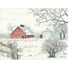 Winter Barn By Cindy Jacobs Art Print - 12 X 16-Penny Lane Publishing-The Village Merchant Barn Wall Art, Country Vibes, Christmas Farm, Wall Paintings, Sales Representative, Art Technology, Red Barn