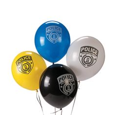 four balloons with police logos on them