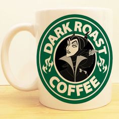 there is a coffee cup with the name dark roast coffee on it