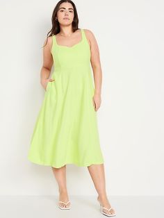 Spring Dresses With Pockets And Straight Neckline, Casual Dresses With Adjustable Straps And Fitted Bodice, Summer Square Neck Dresses With Pockets, Summer Square Neck Dress With Pockets, Casual Midi Dress With Sweetheart Neckline And Fitted Bodice, Casual Midi Dress With Smocked Back And Fitted Bodice, Casual Midi Dress With Lined Fitted Bodice, Casual Solid Dress With Sweetheart Neckline, Casual Lined Dresses With Straight Neckline