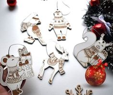 christmas ornaments and decorations on a table