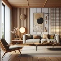 a living room filled with lots of furniture and decor on top of wooden flooring