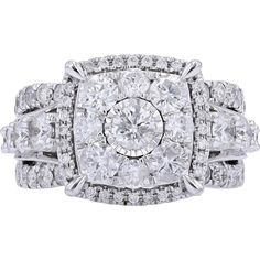 Enrich your collection with the enchanting allure of this 10K White Gold Diamond Cluster Ring, a captivating piece that exudes elegance and sophistication. Adorned with a dazzling array of diamonds totaling an impressive 3 carats, this ring sparkles with every movement, casting a spellbinding glow that captures attention from every angle. The main diamond, exquisitely set in 10K white gold, is the epitome of brilliance and luxury, reflecting timeless beauty and impeccable craftsmanship.As you slip this ring onto your finger, you'll feel a surge of enchantment and empowerment, knowing that you're wearing a piece that symbolizes grace, strength, and everlasting love. Whether it's a self-indulgent treat or a meaningful gift for someone special, this Diamond Cluster Ring is sure to become a ch Luxury Diamond White Bridal Sets For Promise Ring, Diamond White Bridal Ring Sets, Diamond White Bridal Sets Fine Jewelry, Luxury Bridal Set With Diamond Accents, Dazzling Cushion Cut Diamond Ring, Dazzling Cluster Diamond Ring With Pave Setting, Round Cut Diamond Bridal Set With Accents, Dazzling Diamond Cluster Ring With Princess Cut, Dazzling Diamond Ring With Diamond Accents