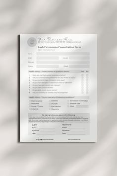 As an esthetician, it's important to gather as much information as possible from your clients before starting any treatment. These Esthetician Intake Forms make it easy to gather all the necessary information, including medical history and allergies. lash extensions forms, consent forms for lash extensions, lash extensions consent forms, lash extensions client form, lash extension waiver forms, lash extensions consultation form, eye lash extensions consent form Eyelash Consultation Form, Lash Extension Client Intake Form, Lash Client Record Form, Eyelash Consent Form, Consent Forms For Lash Extensions, Esthetician Consent Forms, Lash Consultation Form, Intake Form Esthetician, Lash Extension Consent Form