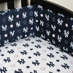 a baseball themed crib bedding set