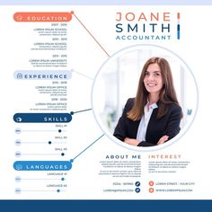 a professional resume template with blue and orange accents