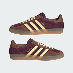 adidas Gazelle Indoor Shoes - Burgundy | Free Shipping with adiClub | adidas US Colorful Sneakers Outfit, Adidas Gazelle Indoor, Colorful Sneakers, Indoor Shoes, Adidas Outfit, Inside Outside, Adidas Gazelle Sneaker, Shoe Closet, Sneakers Outfit