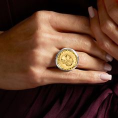 Ross-Simons - Italian Genuine 20-Lira Coin Ring in Sterling Silver. Size 5. This 20-lira ring is well made and priced to please. Presented in a modern silhouette of sterling silver, the retired lira coin has a fresh new appeal. Made in Italy. Lira coin ring. Gold-tone Coin Shaped Metal Jewelry, Classic Collectible Coin Rings, Silver Byzantine Coin Necklace, Byzantine Yellow Gold Coin-shaped Jewelry, Antique Coin-shaped Sterling Silver Jewelry, Coin Ring, Sterling Silver, 10 Things, Silver