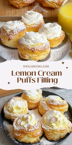 lemon cream puffs with powdered sugar on top