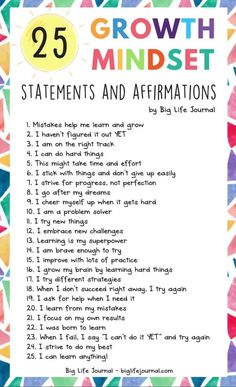 a poster with the words growth minds and affirmations