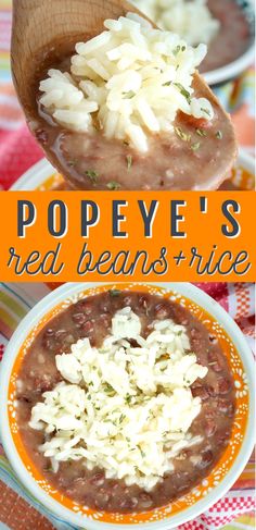 this is an image of red beans and rice soup with text overlay that reads pope's red beans and rice