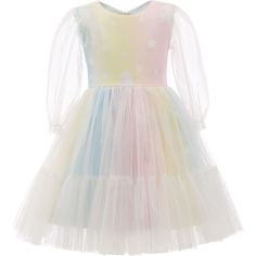 Multicolor Fantasia rainbow long sleeve tulle dress for kid girls from Tulleen, featuring a multicolor bodice with white star prints, matching long and layered tulle skirt in rainbow colors, shear bow tied in the back with clear shear long sleeves. | Mimi Tutu | Fantasia Rainbow Tulle Dress, (Multicolor, Size 1Y) | Maisonette collects the best children’s products from around the world (unlike Zulily, Etsy, The Tot, Farfetch Kids, Childrensalon, Crate and Kids, Kohls, Wayfair, Buy Buy Baby, Nords Spring Long Sleeve Tulle Tutu Dress, Playful Multicolor Tulle Dresses, Long Sleeve Tulle Tutu Dress, Rainbow Tulle Dress For Spring, Spring Rainbow Tulle Dress, Cute Princess Dress With Long Sleeves In Tulle, Playful White Tulle Princess Dress, Spring Princess Dress With Long Sleeves In Tulle, Cute Rainbow Tulle Dress