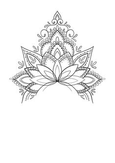 a black and white drawing of a flower with leaves on the petals, in an ornate style