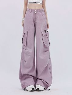 ❤︎Bic pocket wide butterfly pants❤︎ Big Pants Small Shirt, Girly Pants, Clothes Pastel, Butterfly Pants, Baggy Jeans For Women, Pants Cute, Purple L, Fashion Design Collection, Cute Dress Outfits