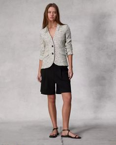 Elise Tweed Blazer - White Green | rag & bone Tailored Tweed Blazer For Work, Tweed Blazer With Welt Pockets For Work, Long Sleeve Tweed Blazer For Work, Chic Tweed Blazer With Welt Pockets, Spring Tweed Blazer With Welt Pockets, Casual Tailored Tweed Blazer, Chic Tailored Tweed Jacket For Business Casual, Chic Tweed Blazer With Pockets, Spring Tweed Jacket For Workwear