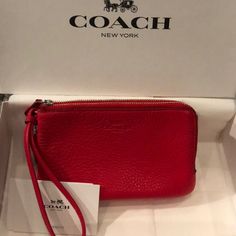 Adorable Red Coach Wristlet- Treat Yourself For Valentine’s Day! Trendy Coach Clutch As Gift, Wristlet With Removable Pouch As Gift, Red Zipper Pouch Wristlet As Gift, Trendy Coach Wristlet As Gift, Red Coach Clutch As A Gift, Red Wristlet With Removable Pouch As Gift, Red Wristlet With Zipper Pouch As Gift, Red Zipper Pouch Wristlet For Gift, Red Wristlet With Zipper Closure As Gift