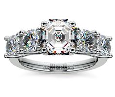 Asscher Trellis Five Diamond Engagement Ring in Platinum http://www.brilliance.com/engagement-rings/trellis-five-diamond-ring-platinum-3/4-ctw Asscher Cut Moissanite Diamond Ring In White Gold, Asscher Cut Cubic Zirconia Diamond Ring With Prong Setting, Cubic Zirconia Asscher Cut Diamond Ring With Prong Setting, Platinum Radiant Cut Diamond Ring, White Asscher Cut Lab Grown Diamond Ring, White Asscher Cut Lab-grown Diamond Ring, Diamond Ring With Asscher Cut And Prong Setting, Gia Certified Round Band Diamond Jewelry, Diamond Ring With Prong Setting And Asscher Cut