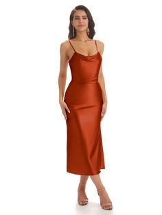 2023 Chic Rust Colored Bridesmaid Dresses In Satin – Page 3 – ChicSew Sleek Solid Color Slip Dress For Party, Evening Satin Slip Dress, Solid Satin Slip Dress For Evening, Sleek Solid Color Slip Dress For Formal Occasions, Solid Color Satin Midi Dress With Spaghetti Straps, Solid Color Satin Dress For Party, Sleek Solid Color Formal Slip Dress, Solid Color Satin Finish Party Dress, Solid Satin Finish Slip Dress For Night Out