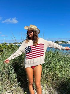 Find the Land of Free Beige Oversized Flag Sweater at BohoPink.com! Cute oversized American flag sweater has a slouchy fit. Express shipping is available! Flag Sweater, American Flag Sweater, Boat Neck Sweater, American Flag Design, Boho Pink, Boatneck Sweater, Pink Boho, Beige Sweater, Flag Design