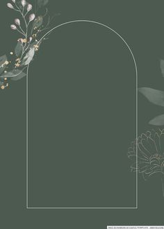 an arch with flowers and leaves in the middle on a dark green wallpaper background