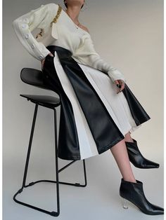 Color Block Skirt, Leather Midi Skirt, Winter Skirt, Plain Color, Empire Style, Black Midi Skirt, Pleated Midi Skirt, Women Skirts Midi, Office Fashion