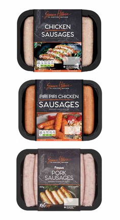 three packages of chicken sausages are shown