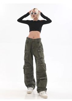 Streetwear Multi Pocket Lining Baggy Army Green Cargo Pants – Al Grandé Boutique Military Cargo Style Wide Leg Bottoms, Military Style Wide Leg Cargo Bottoms, Military Wide Leg Cargo Bottoms, Hip Hop Style Baggy Wide Leg Bottoms, Winter Casual High Waist Parachute Pants, Casual High-waist Parachute Pants For Winter, Casual High Waist Parachute Pants For Winter, Trendy Winter Wide Leg Pants With Pockets, Baggy Utility Bottoms For Winter