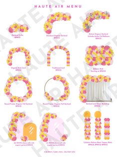 the instructions for how to make a balloon arch with balloons and streamers in pink, yellow