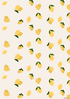 a white background with yellow lemons and green leaves