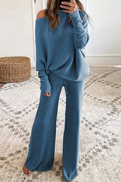 Fashion British Style Solid O Neck Long Sleeve Two Pieces(4 colors) Knitted Suit, Two Piece Pants Set, Traje Casual, Estilo Chic, Comfortable Tops, Casual Sets, Fashion Pattern, Women Set, Knit Set