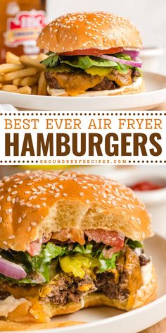 This air fried burger recipe is an easy meal in under 30 minutes! You can't go wrong with this weeknight dinner idea with ground beef. So juicy with plenty of flavor, these are the BEST EVER Air Fryer Hamburgers! Air Fryer Stuffed Burgers, Stuffed Hamburgers, Air Fryer Burgers, Air Fryer Hamburgers, Stuffed Burgers, Juicy Hamburgers, Healty Dinner, Juicy Lucy, How To Cook Burgers