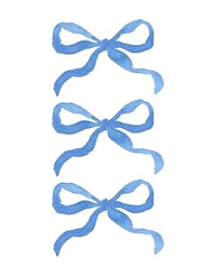 three blue ribbons tied together on a white background